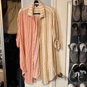 Torrid long Beige and Pink Striped Shirt